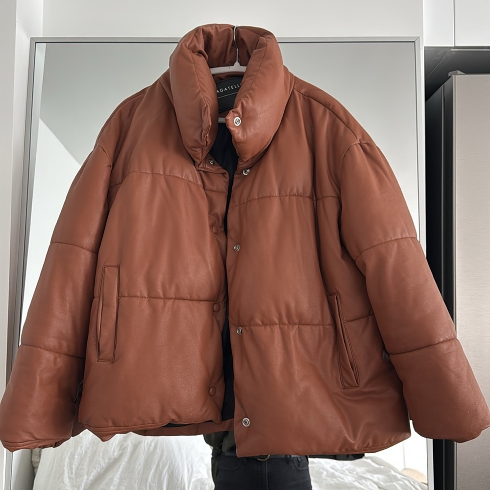 Bagatelle.nyc Oversize Faux Leather Puffer Jacket - Cognac